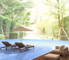 Swimming Pool And Terrace Of Blur Nature Background