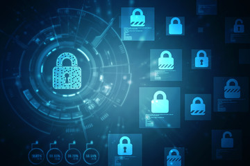 2d illustration Safety concept: Closed Padlock on digital background