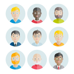 Collection of vector flat men's avatars for web, print, mobile apps design