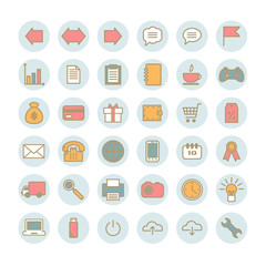 Collection of 36 universal vector linear icons. Flat icons for web design
