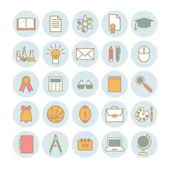 Collection of vector linear icons: school and education. Thin icons  for web design
