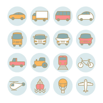 Set of vector linear transportation icons. Flat icons for web design