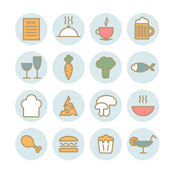 Set of vecotr linear food icons. Modern flat  restaurant icons for web design
