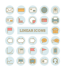 Collection of vector thin linear web icons: business, media, communication