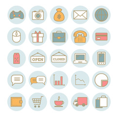 Collection of vector thin web icons: business, media, on-line trade