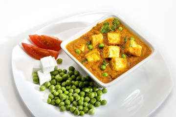 Cheese Cooked with Peas, Indian Dish