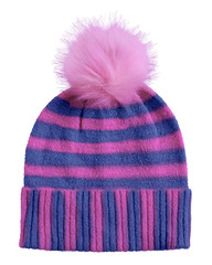 Fototapeta na wymiar Pink and blue winter striped cap