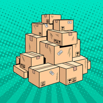 Boxes with goods pop art vector illustration