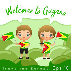 Boy and girl with national flag : Vector Illustration