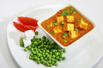 Cheese Cooked with Peas, Indian Dish