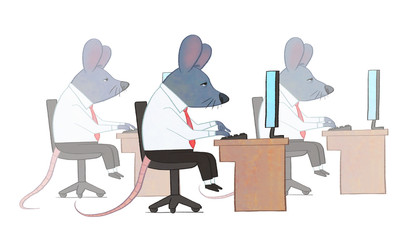 Employees doing routine work on computers