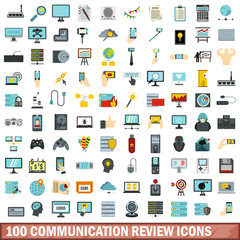 Fototapeta na wymiar 100 communication review icons set, flat style