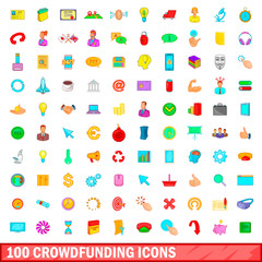 100 crowdfunding icons set, cartoon style