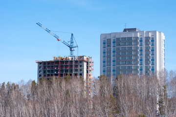 new district buildings in winter forest