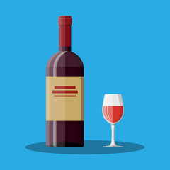 Red wine bottle and glass. Wine alcohol drink.
