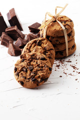Chocolate cookies on white background. Chocolate chip cookies sh
