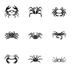 Different crab icons set, simple style