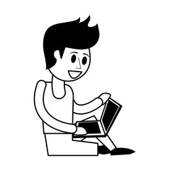 happy person using laptop icon image