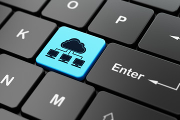 Cloud technology concept: Cloud Network on computer keyboard background