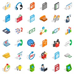 Globe statistics icons set, isometric style