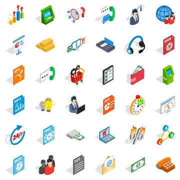 Business plan icons set, isometric style