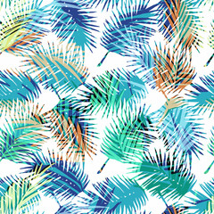 Seamless exotic pattern with tropical palm leaves.