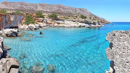 panoramic landscape - turquoise sea of Petrified Forest Lakonia Peloponnese Greece