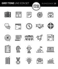 Modern grey tone thin line icons set of business basic. Premium quality outline symbol set. Simple linear pictogram pack. Editable line series