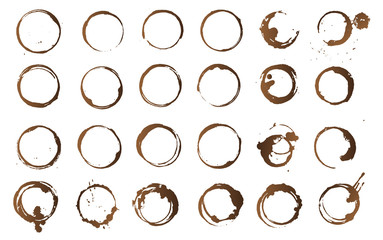 Kaffeeflecken aus weißem Hintergrund - Abdrücke auf Tischdecke, Design Elemente