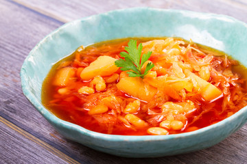 Borsht, bortsch, borshch, borscht. Soup made with vegetables and beets, usually served with sour cream, associated with cuisine of Eastern and Central Europe, especially Ukraine, Russia and Poland