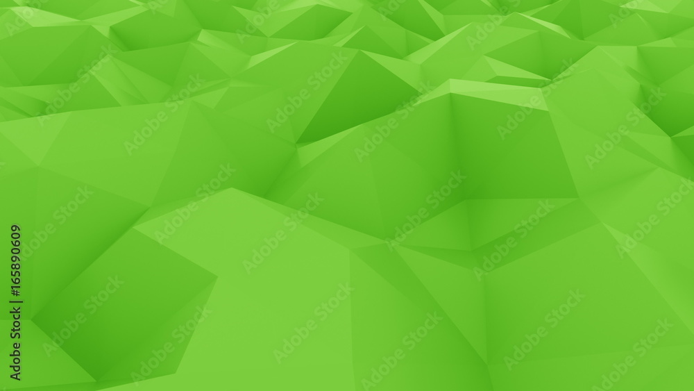 Poster abstract glossy polygonal green surface. 3d rendering background
