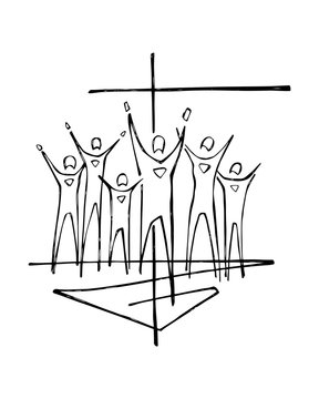 Religious Cross symbol and people illustration