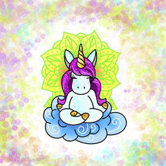 Cute magical unicorn. Tattoo design. Cartoon illustration, hand drawn style.