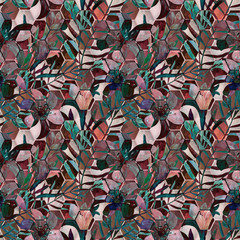 Seamless abstract floral, geometric pattern.