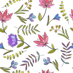 Fototapety  Wektor wzór z ozdobnymi kwiatami. Ręcznie rysowane ilustracja botaniczna. Ozdobne kwieciste tekstury