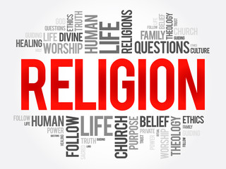 Religion word cloud collage, social concept background