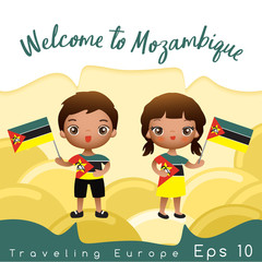 Boy and girl with national flag : Vector Illustration