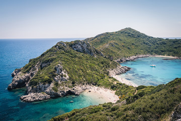 Fototapeta premium The double bay of Afionas in Corfu, Greece