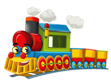 cartoon train smiling on white background - illustration for children