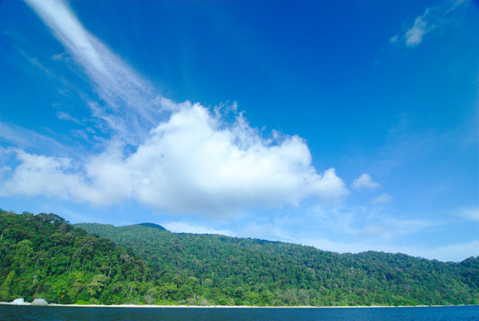 Beautiful Island and White Cloud with Blue Sky in Southern of Thailand 