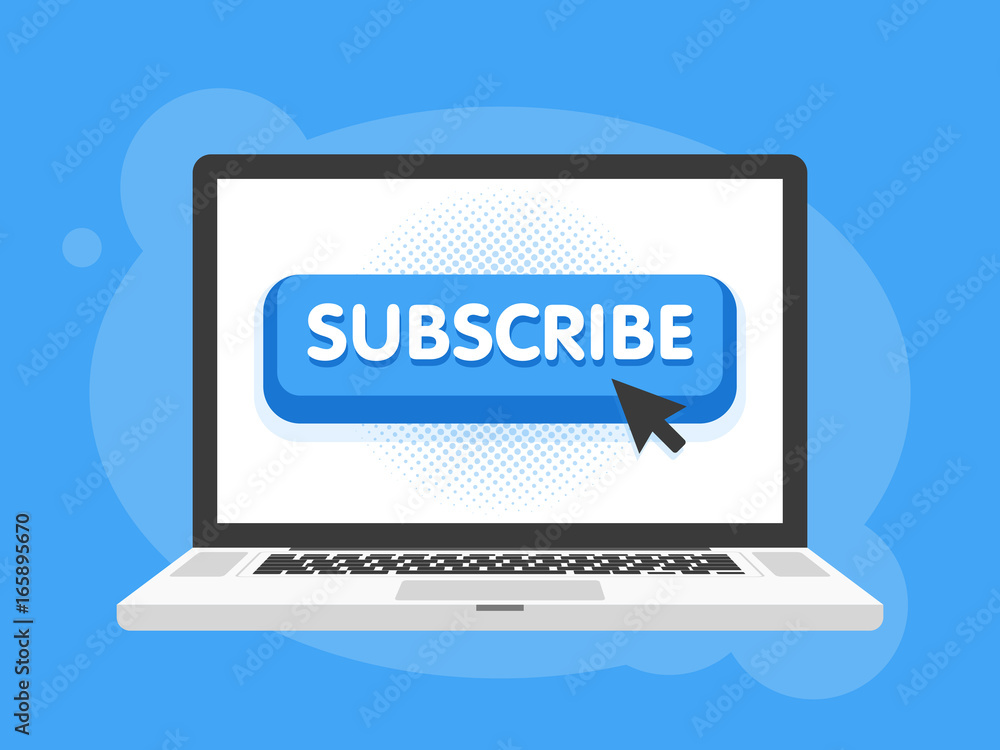 Poster vector subscribe button with cursor in flat design. for video streaming website banners, blogs, cont