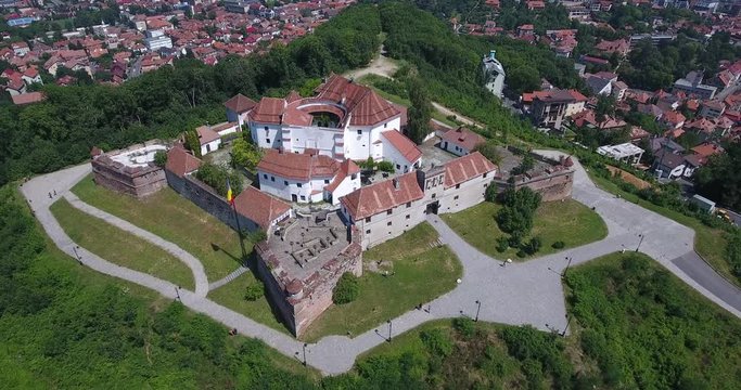 Brasov fortress in Transylvania Romania also known as Kronstadt or Brasso aerial video footage