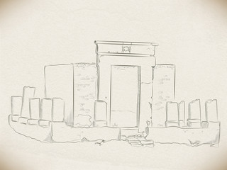 vector sketch with a pencil: the ruins of a Christian sanctuary in the temple of Amun-RA in Luxor. Egypt. on the background of old faded paper