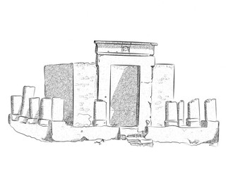 sketch ink: the ruins of a Christian sanctuary in the temple of Amun-RA in Luxor. Egypt. isolated on white background