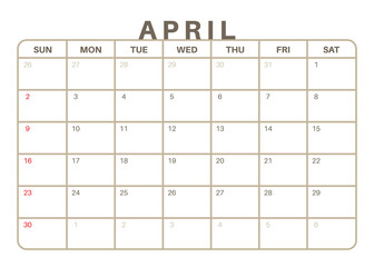 Monthly Calendar April 2017