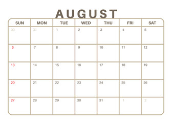 Monthly Calendar August 2017