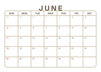 Monthly Calendar June 2017