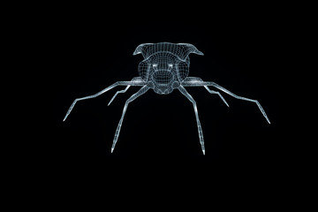 Fly in Hologram Wireframe Style. Nice 3D Rendering
