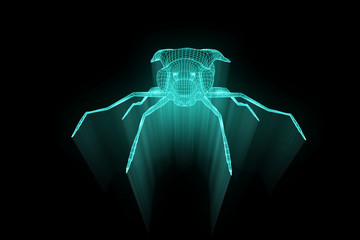Fly in Hologram Wireframe Style. Nice 3D Rendering
