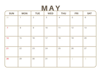 Monthly Calendar May 2017